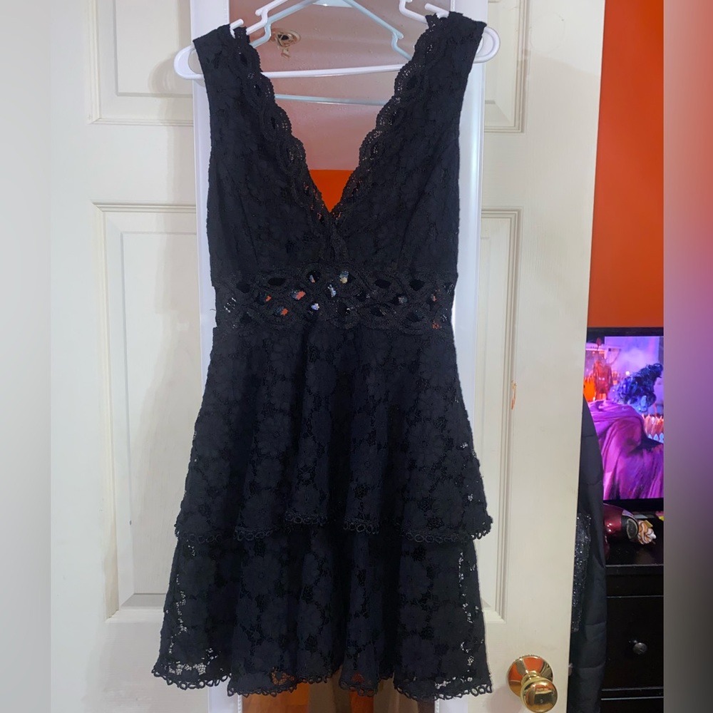 She + Sky Black Lace Mini Dress